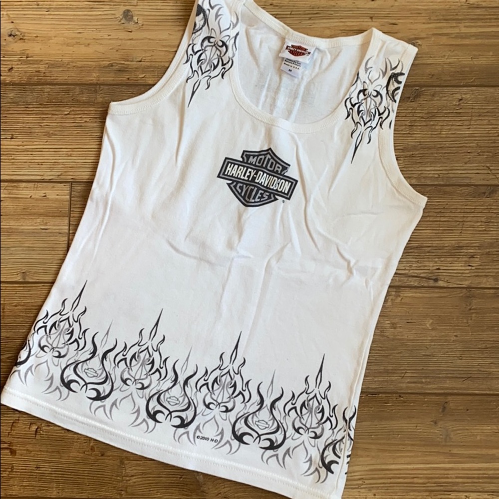 H-D ladies tank top, Med, white, 100% cotton
